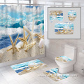 Four-piece bathroom waterproof mat shower curtain set